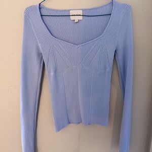 Sky Blue Ribbed Knit Top